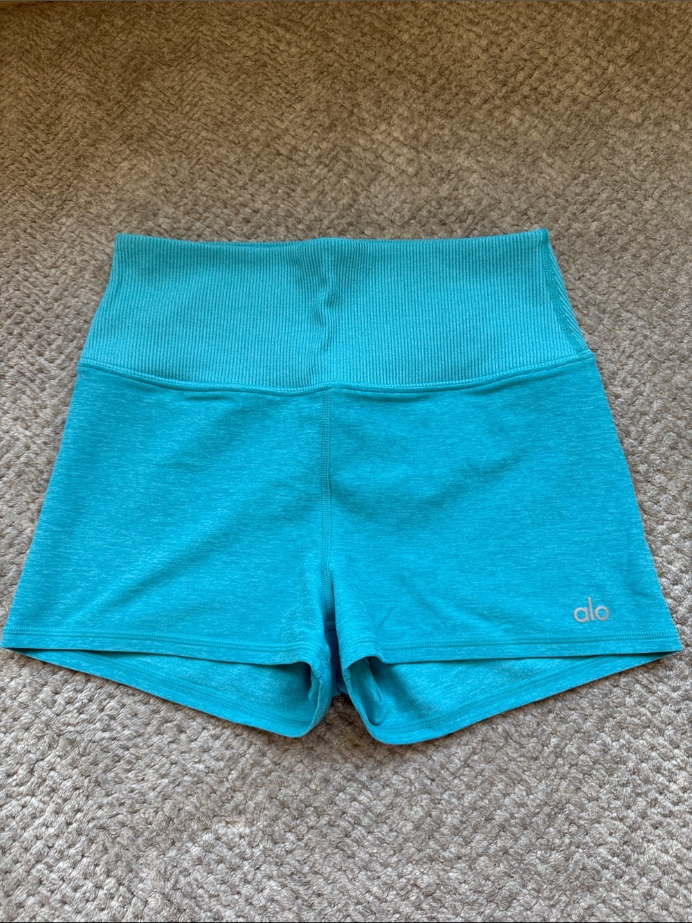 ALO Yoga High-Rise Athletic Shorts in Teal Blue worn once